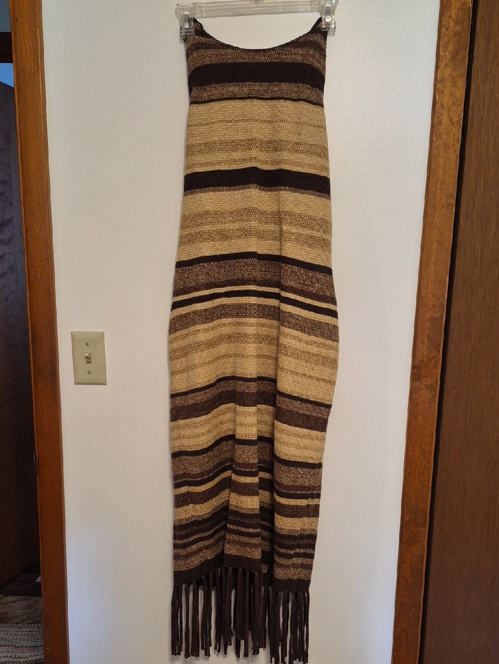 NWT Vintage Ralph Lauren Beige and Brown Striped Knit Halter Dress W/Fringe Sz L